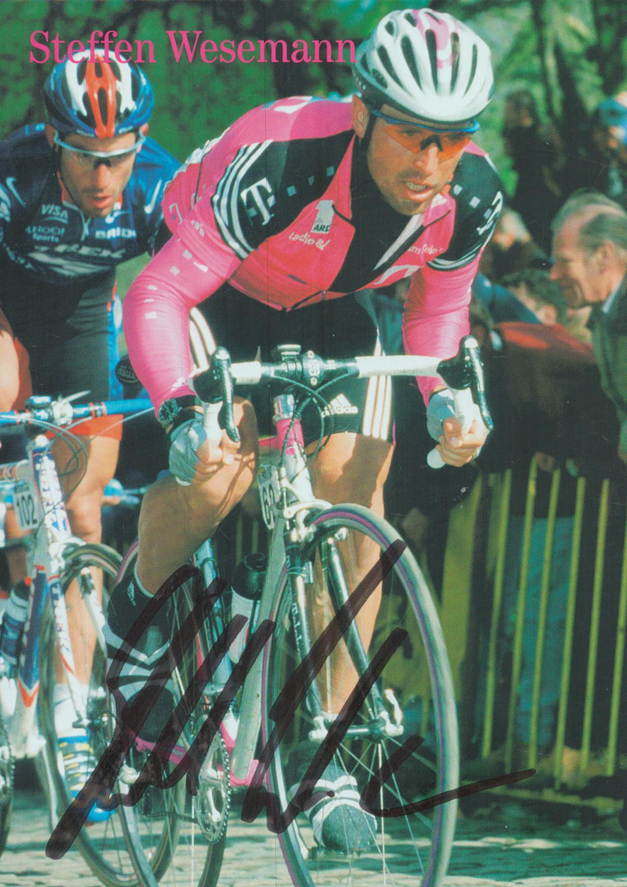 Steffen Wesemann signed 6x4 inch Team Telekom cycling colour promo photo. All autographs come with a