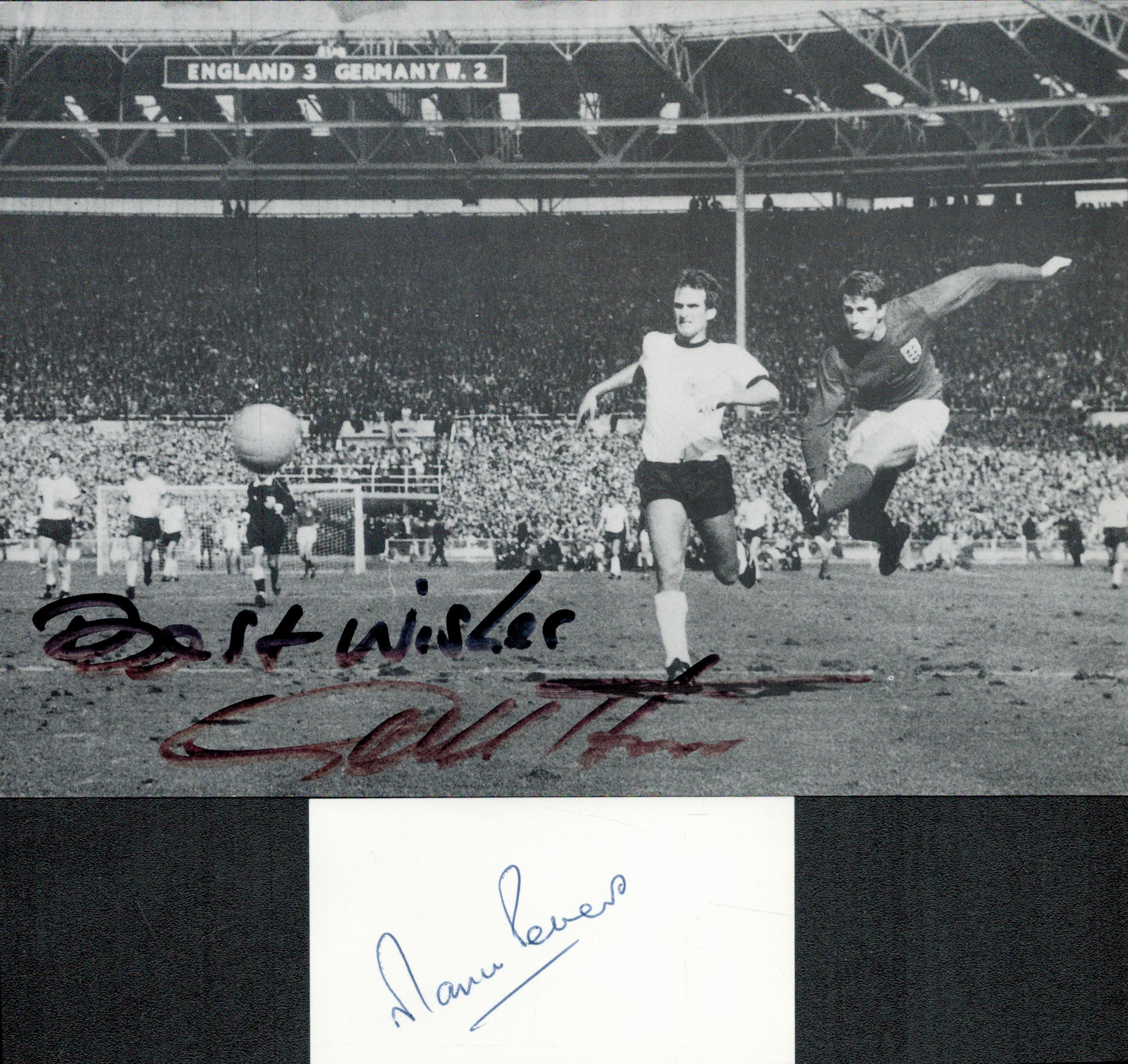 Sport England 66 Legend Geoff Hurst Signed 8x6 Black and White Photo and Martin Peters Signed