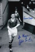 Football Autographed MAN UNITED 12 x 8 Photo : B/W, depicting Manr United's ALBERT SCANLON, KENNY