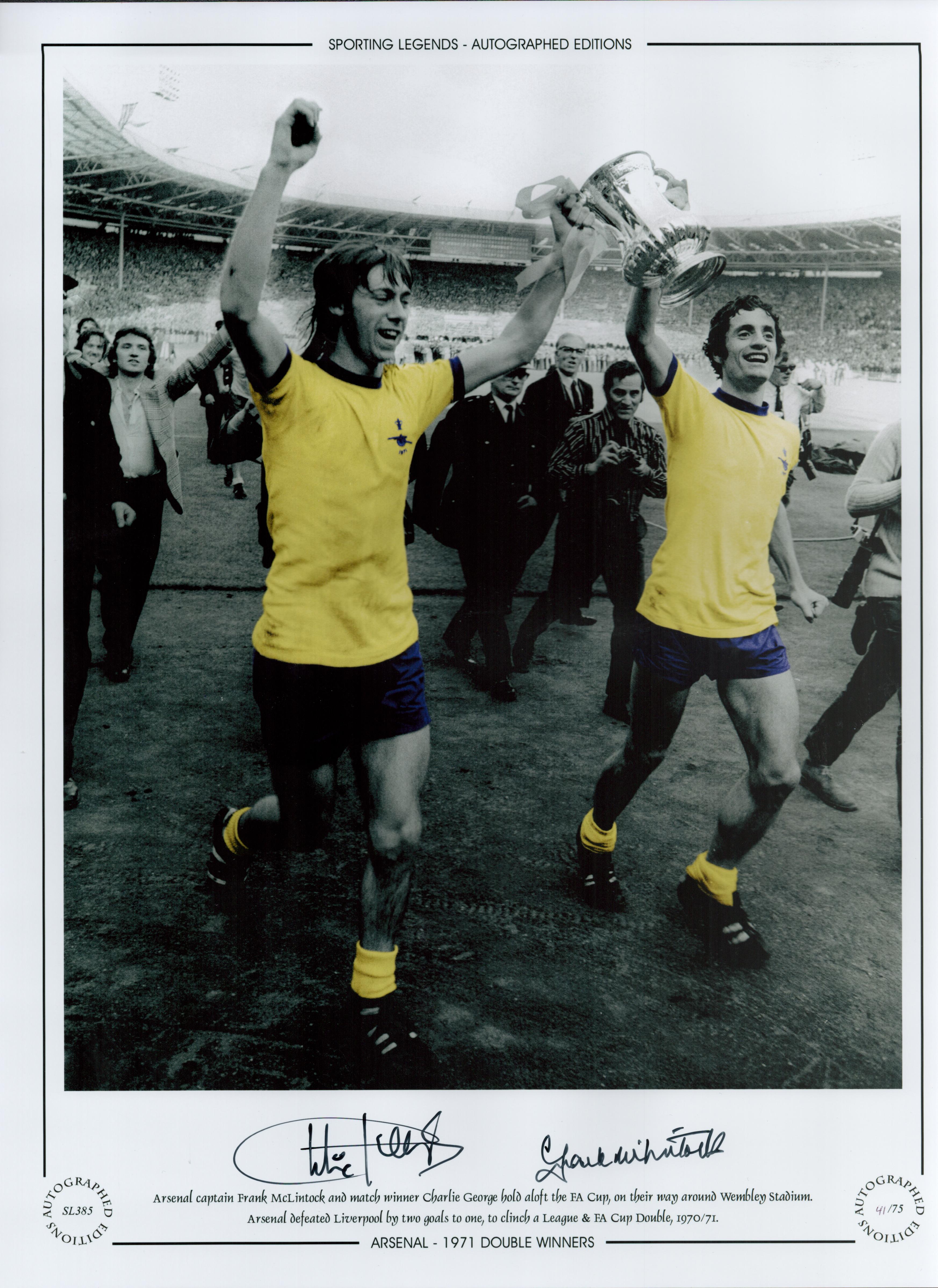 Frank McLintock and Charlie George Signed 16 x 12 Colourised Autograph Editions, Limited Edition