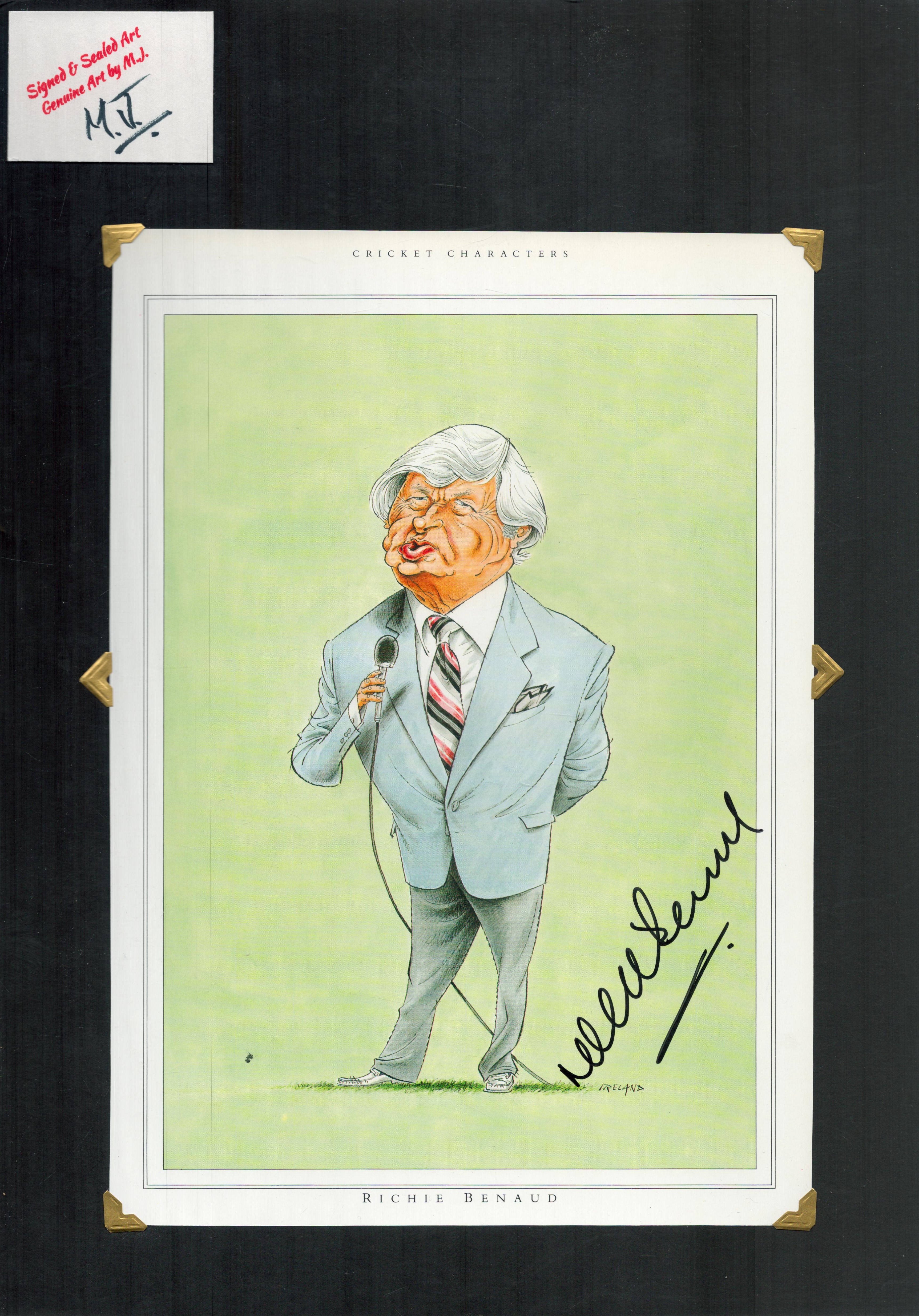 Richie Benaud signed 17x12 inch mounted colour caricature illustrated page. All autographs come with