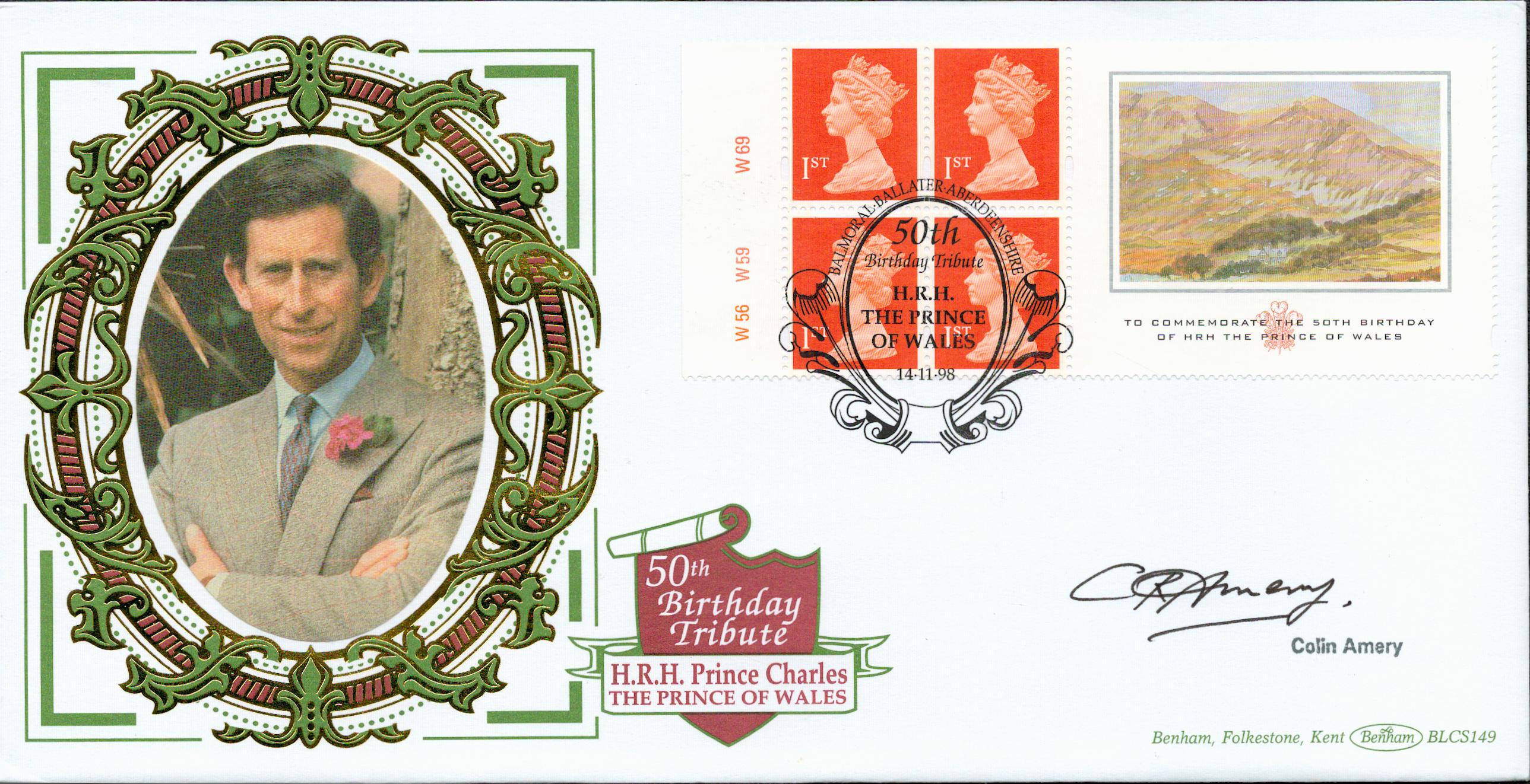 Colin Amery signed 50th Birthday tribute FDC. 14/11/98 Balmoral postmark Good condition. Est