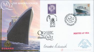 Commodore Warwick Signed QM2 The Maiden Voyages FDC April 2004. Good condition. Est