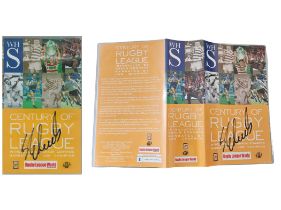 Shaun Edwards signed Century of Rugby League VHS sleeve. Video cassettes included. Good condition.