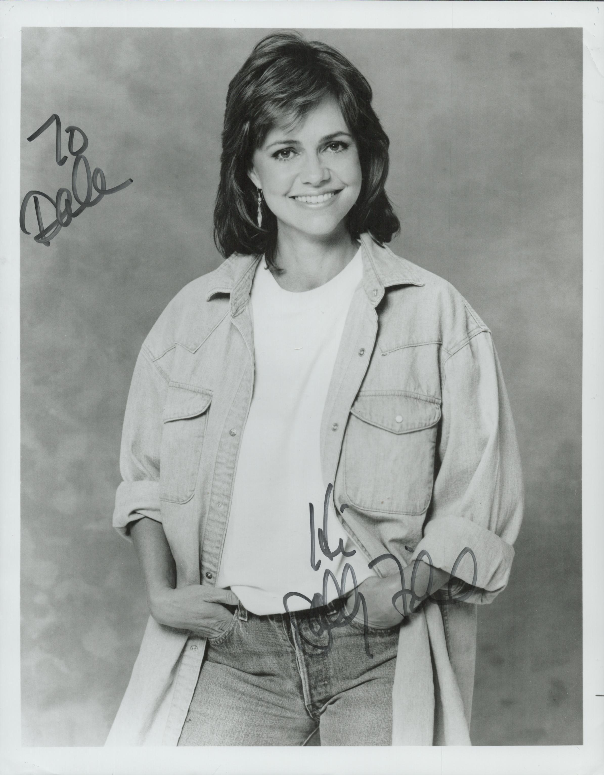 Sally Field signed black and white 10x8 inch photo. DEDICATED. Good condition. Est