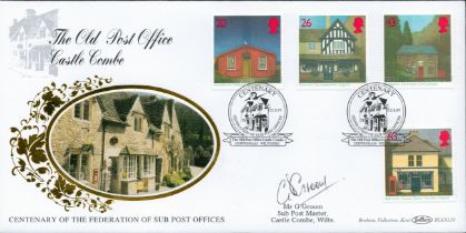 Mr G Groom sub postmaster signed The old post office Castle Combe FDC. 12th August 1997 Chippenham