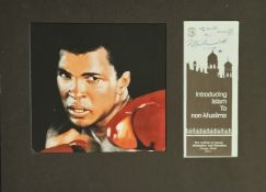 Muhammad Ali signed flyer mounted alongside colour photo. Approx overall size 16x12inch. Dedicated,.