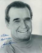 James Garner signed 10x8 inch black and white photo dedicated. Good Condition. All autographs come