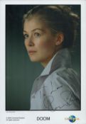 Rosamund Pike signed 12x8 inch Doom colour promo photo dedicated. Good Condition. All autographs