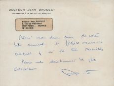 Jean Dausset vintage signed 6x4 inch approx letter on headed paper. Sidney Sheldon (February 11,