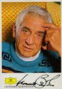 Leonard Bernstein signed 6x4 inch colour promo photo. Good Condition. All autographs come with a