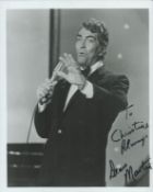 Dean Martin signed 10x8 inch black and white photo dedicated. Good Condition. All autographs come
