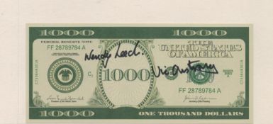 James Bond stuntmen Vic Armstong And Wendy Leech Signed James Bond $1000 prop note. Armstrong a 6-