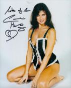 Caroline Munro James Bond actress signed 10 x 8 inch colour sexy underwear photo. English actress,