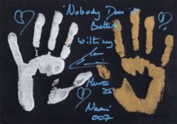 007 Bond movie actress Caroline Munro's actual personal double hand print, her left hand in silver