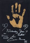 007 Bond movie actress Caroline Munro's actual personal hand print, in gold acrylic paint to art