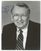 Macdonald Carey signed 10x8 inch black and white photo dedicated with accompanying letter. Good