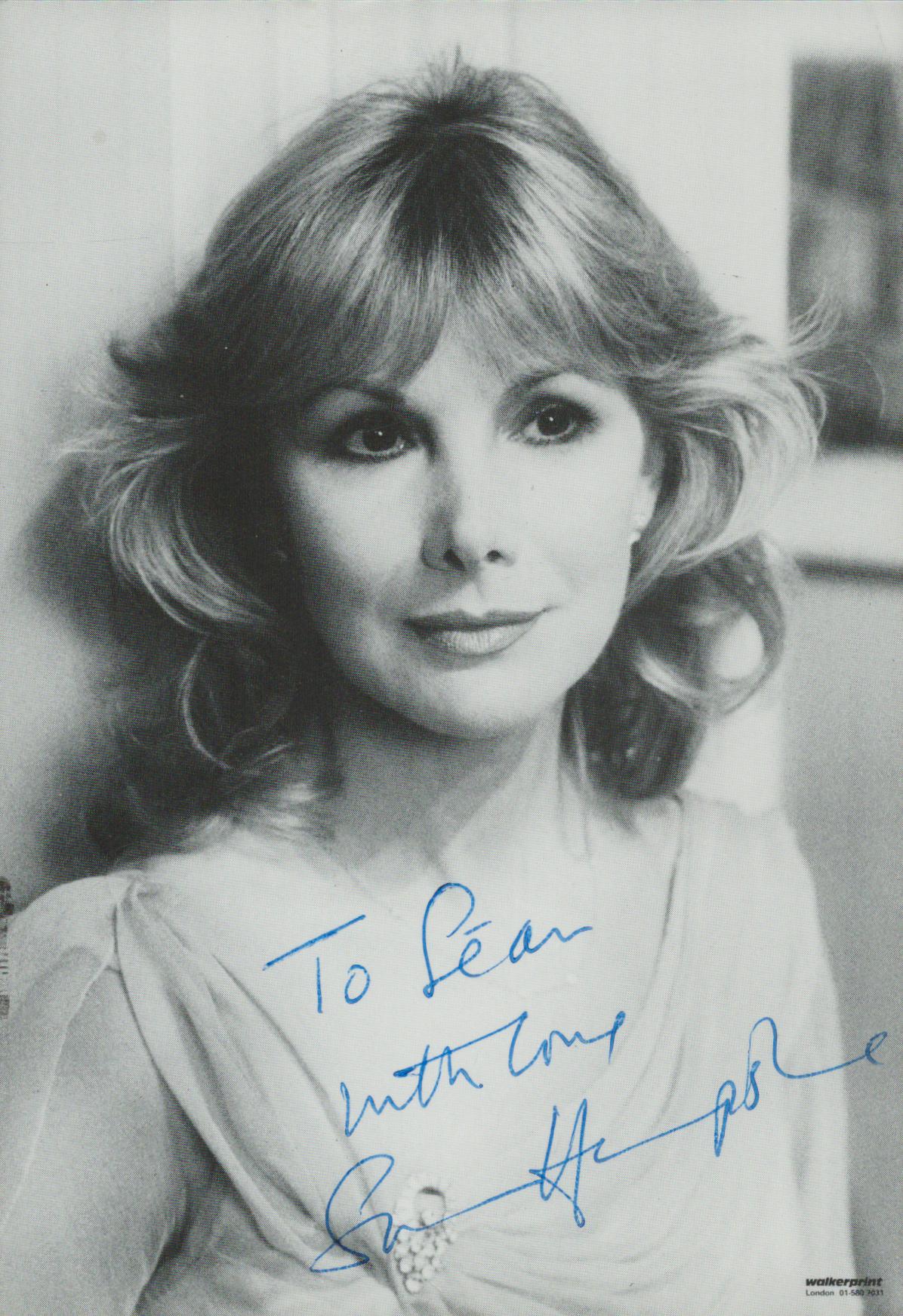 Susan Hampshire signed 6x4 inch black and white photo dedicated. Good Condition Est