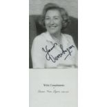 Vera Lynn signed 7x5 inch black and white photo with accompanying compliments slip. Good Condition