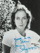Jenny Seagrove signed 8x6 inch black and white photo dedicated. Good Condition Est