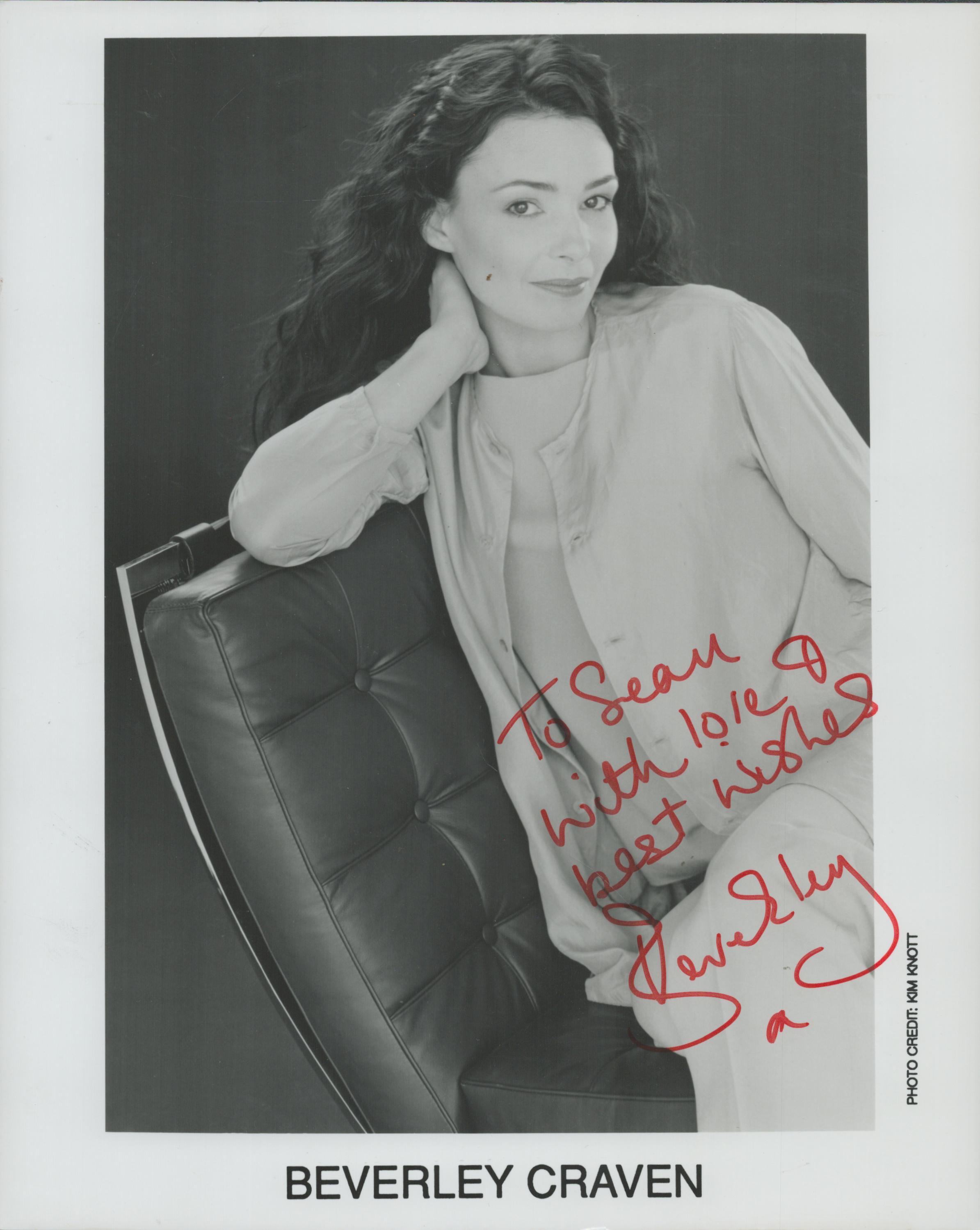 Beverley Craven signed 10x8 inch black and white photo dedicated. Good Condition Est