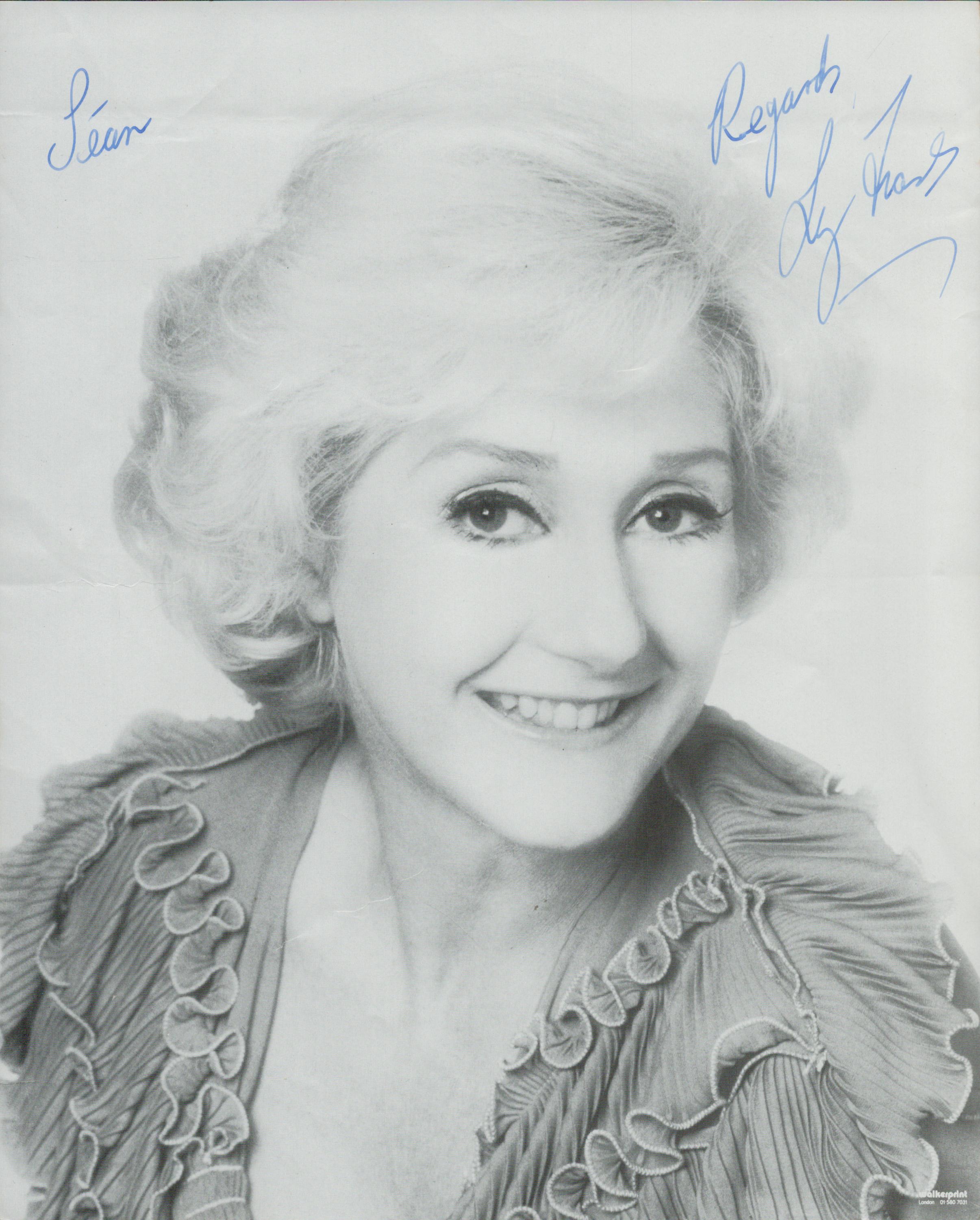 Liz Fraser signed black & white print photo 10x8 Inch. Dedicated. Was a British film actress, best