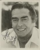 Victor Mature signed 10x8 inch black and white photo dedicated. Good Condition Est