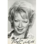 Dame June Whitfield, DBE signed black & white 5.5x3.5 Inch. Dedicated. Was an English radio,