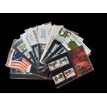 Post office mint stamp pack collection includes Fire Service 1974, Railways 1975, American