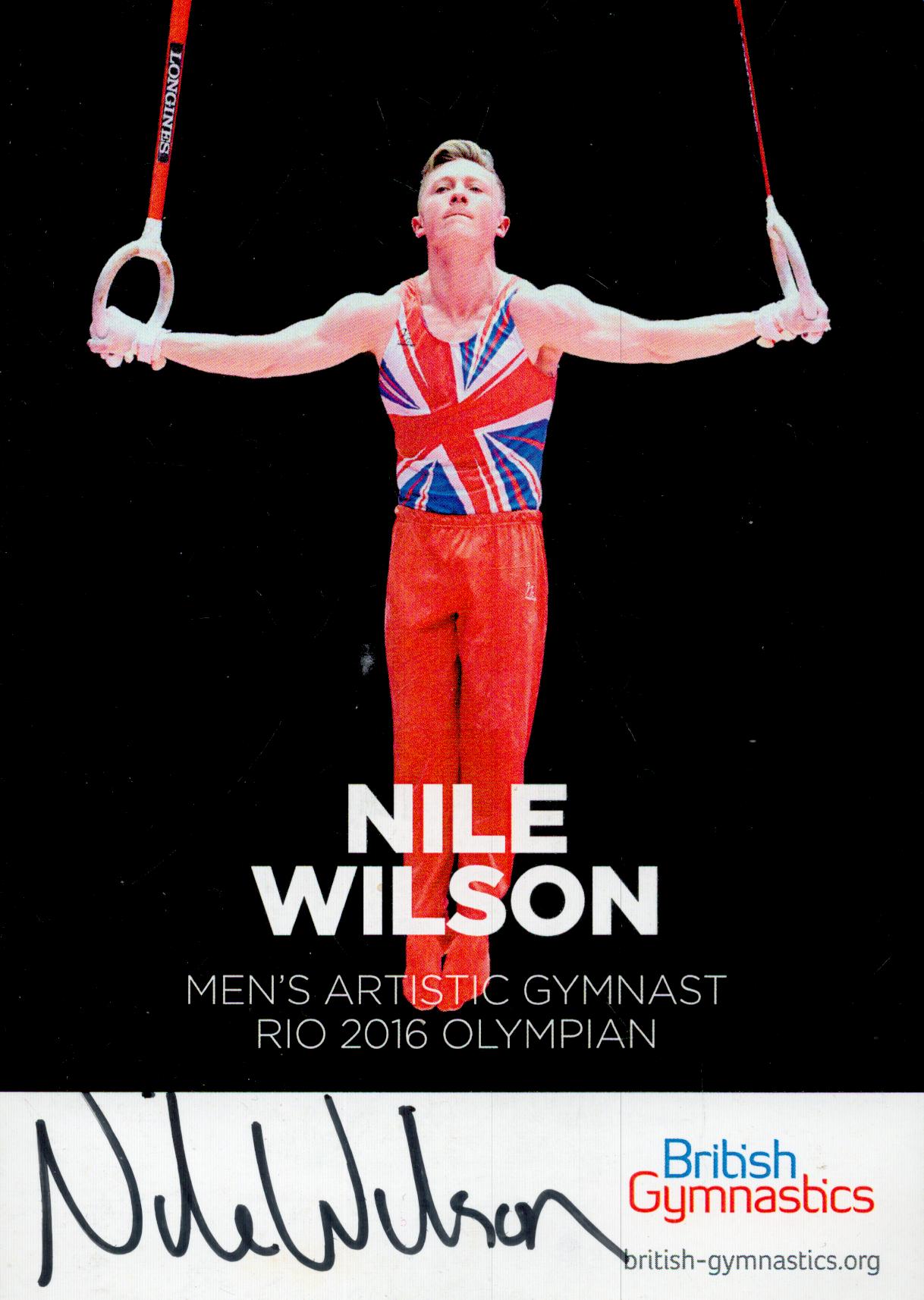 Nile Wilson signed promo colour photo 6x4 Inch. Is a former British artistic gymnast. He won an