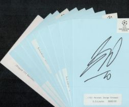 Football - SS Lazio - Champions League 2000-2001. Ten signed 6x3.5 inch cards with players names and
