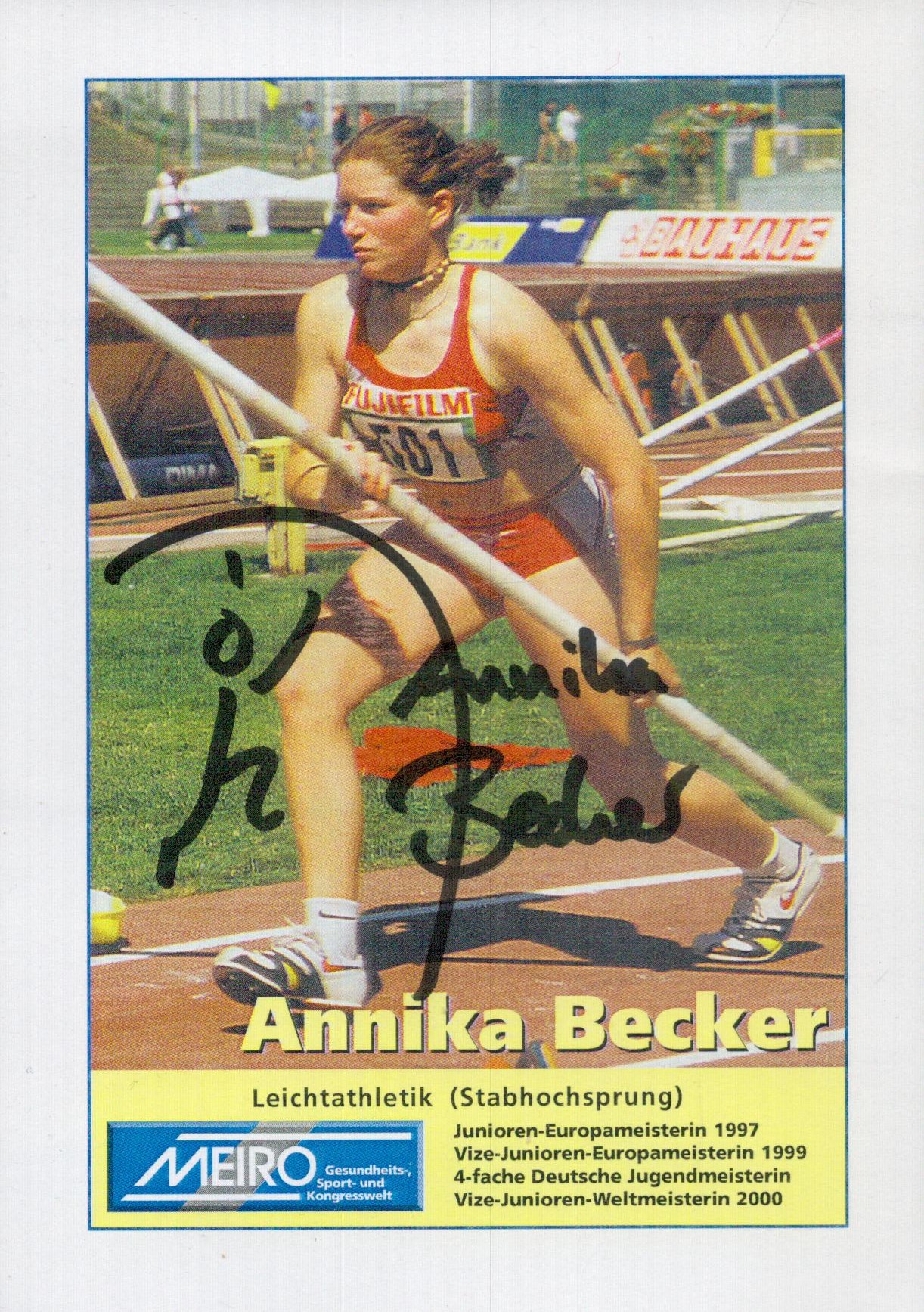 Annika Becker signed 6x4inch colour photo. Good Condition Est.