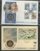 First Day Cover Collection. FDC Cover, Coin and Stamp Collection. 3 are Coin and stamp FDC Queen