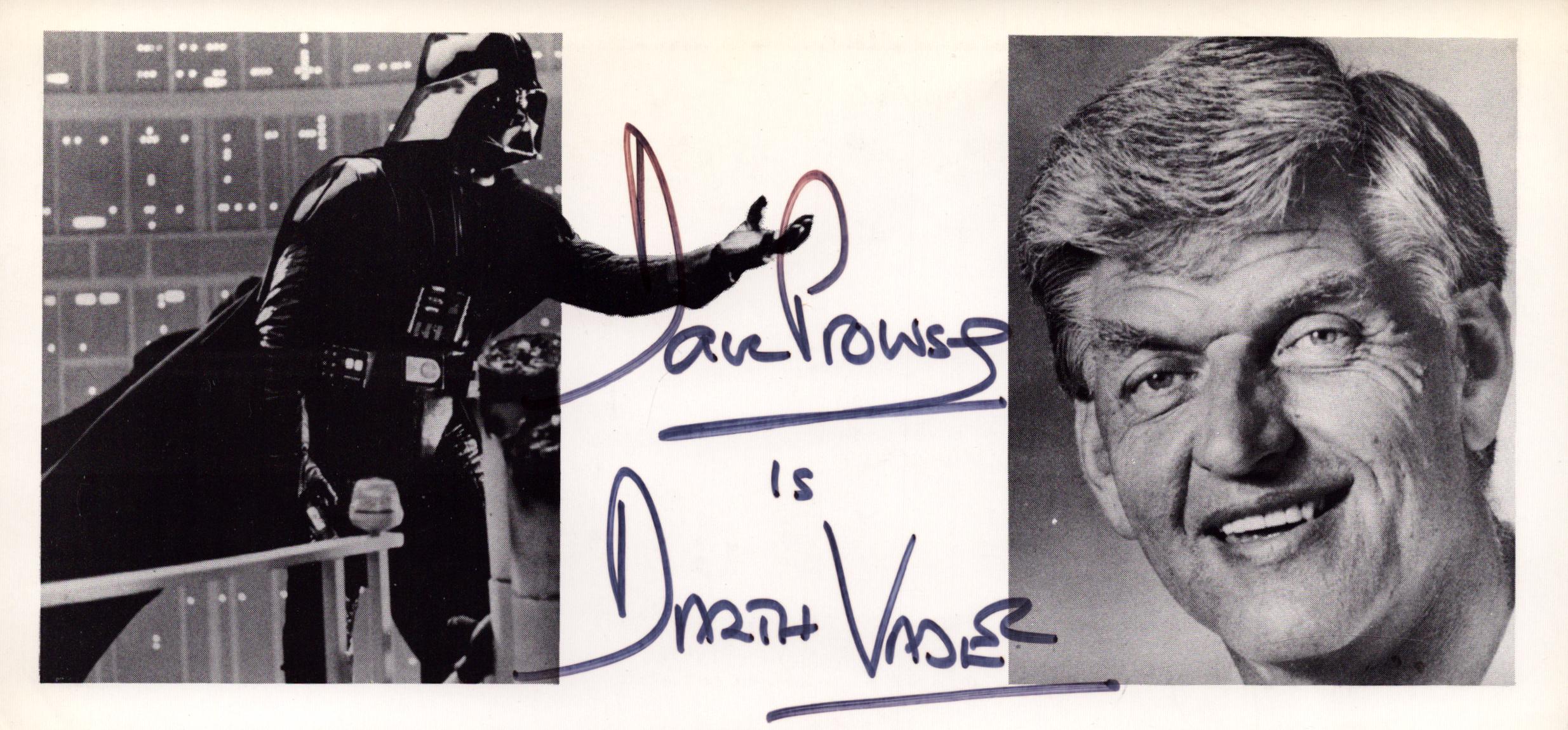 David Prowse signed Darth Vader black and white promo card 8x4 inch in size. Good Condition Est.