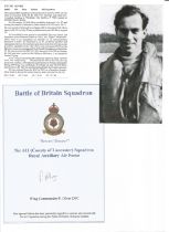 WW2 BOB fighter pilot Peter Olver 603 sqn signature piece with biography info fixed to A4 page. Good
