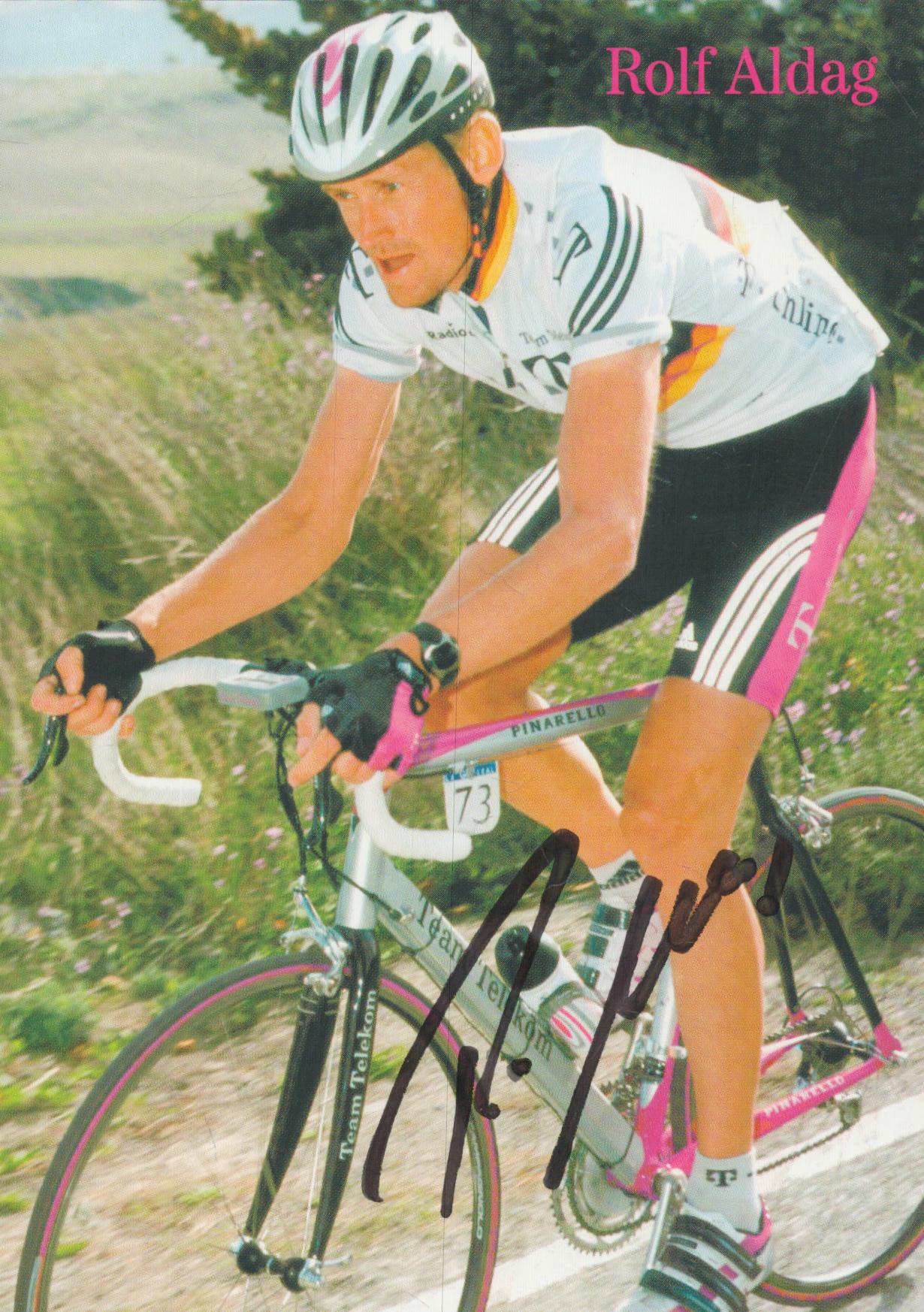 Rolf Aldag signed 6x4 inch Team Telekom cycling colour promo photo.