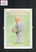 Brian Johnston signed 17x12 inch mounted colour caricature illustrated page.