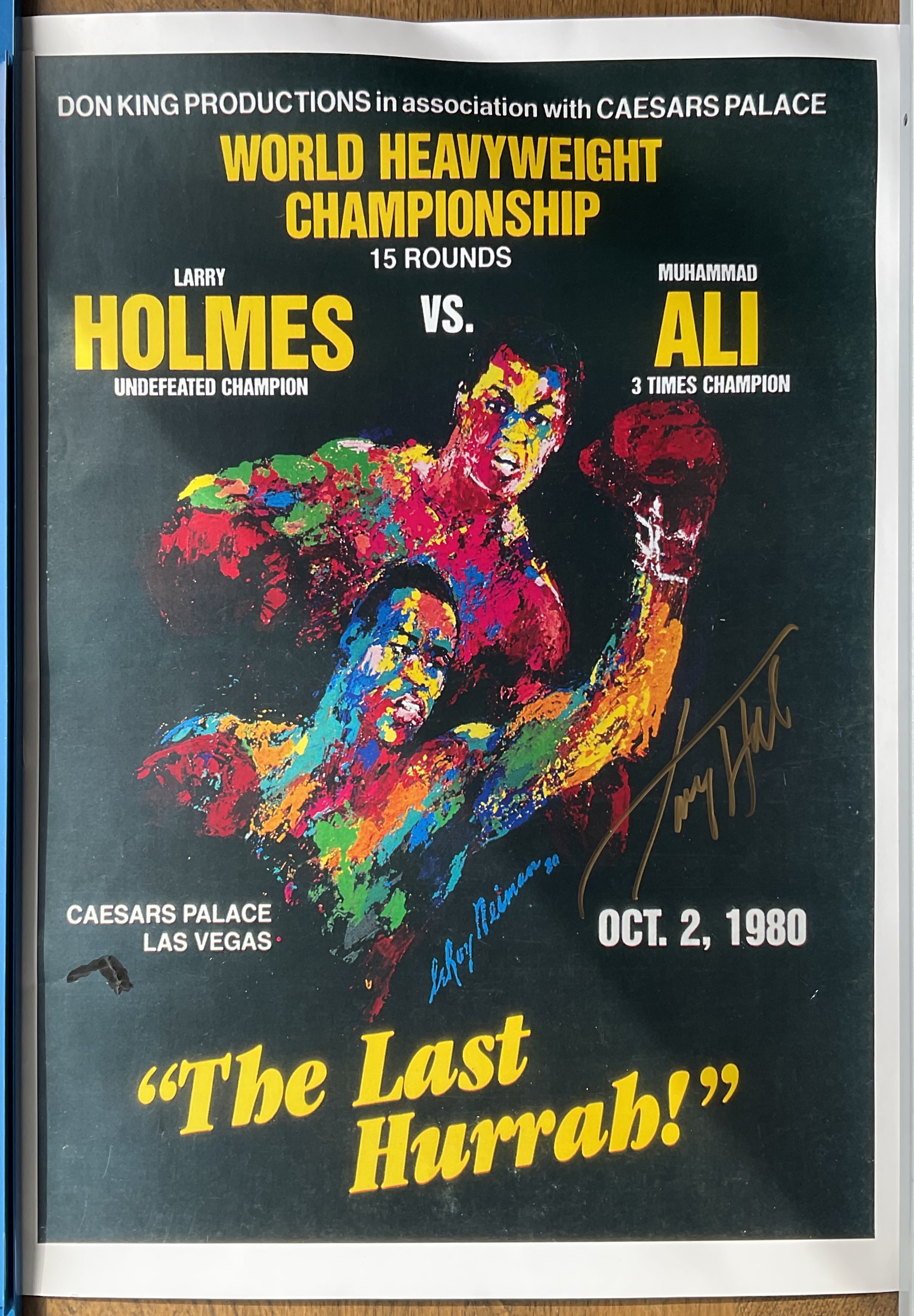 Larry Holmes signed 18x13 inch World Heavyweight Championship "The Last Hurrah" print Larry Holmes v