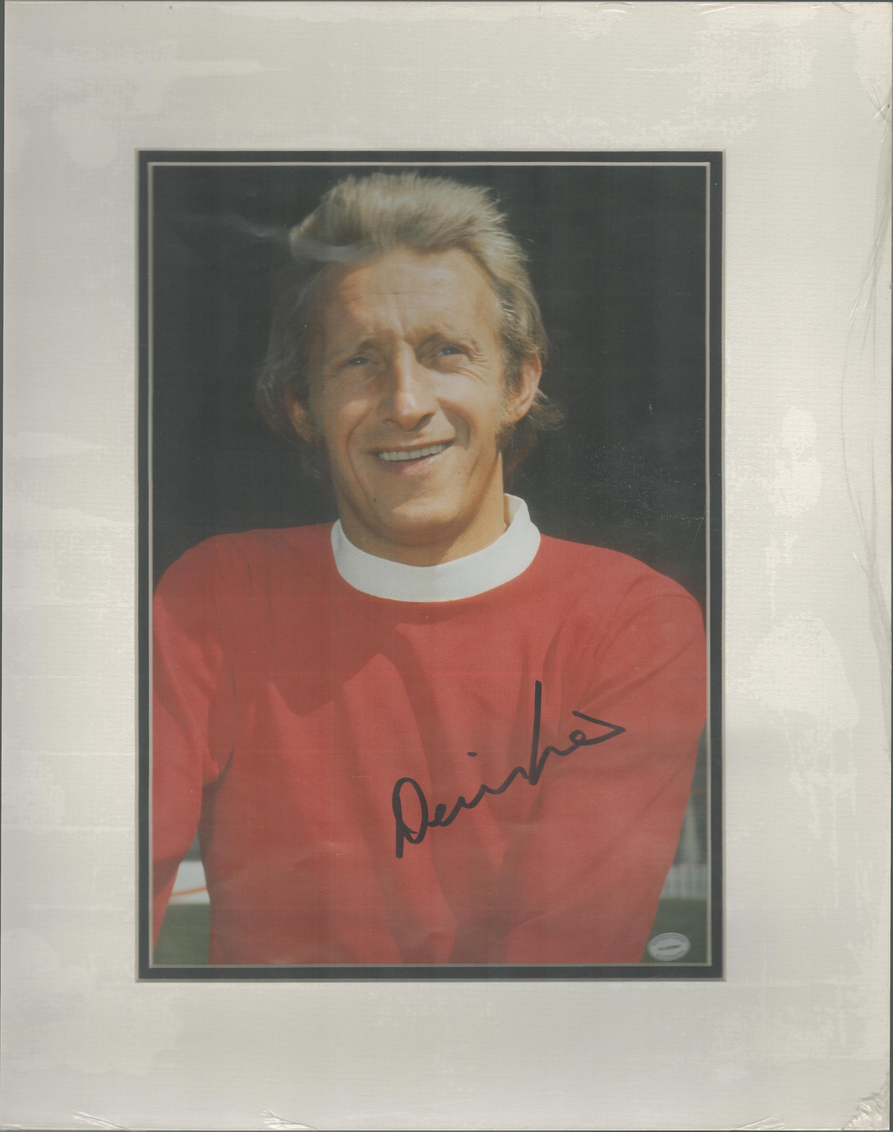 Denis Law signed 15x12 inch overall mounted colour photo.