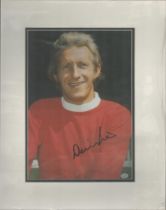 Denis Law signed 15x12 inch overall mounted colour photo.