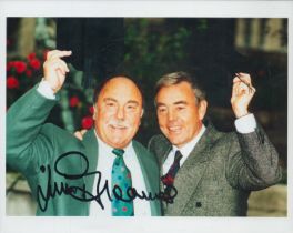 Jimmy Greaves signed 12x8 inch black and white photo pictured with his TV partner Ian St John.