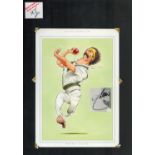 Dennis Lillee signed 17x12 inch mounted colour caricature illustrated page.