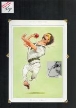 Dennis Lillee signed 17x12 inch mounted colour caricature illustrated page.