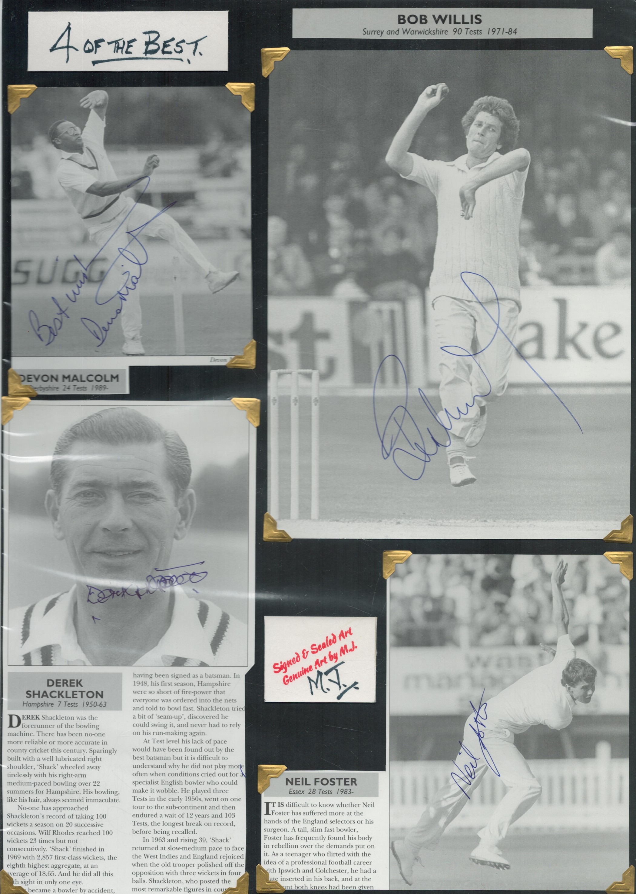 Cricket Legends 17x11 inch mounted signature piece 4 signed black and white photos from great