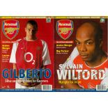 Football. Arsenal FC Collection of 3 Monthly Magazines Signed by Robert Pires, Gilberto and