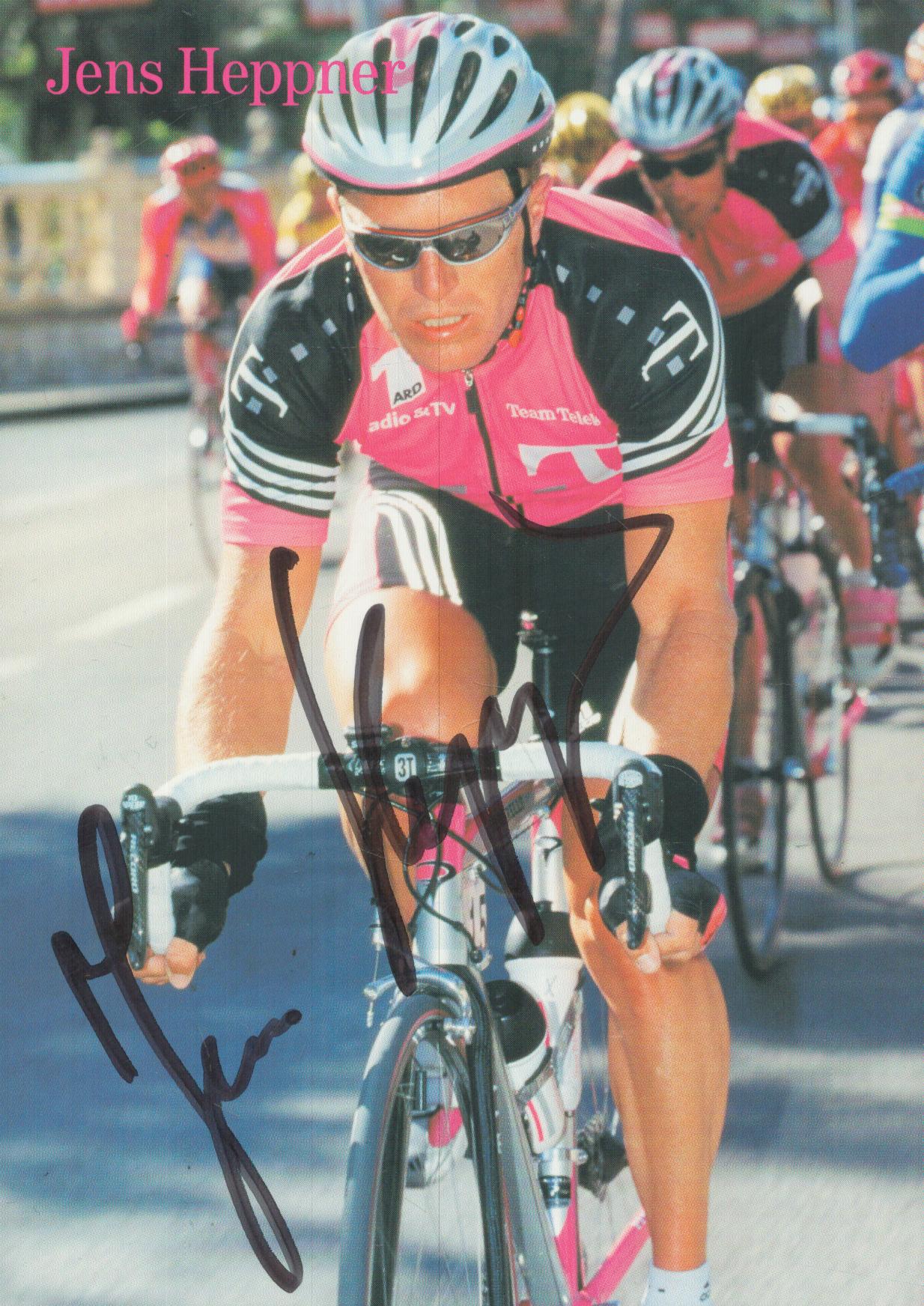 Jens Heppner signed 6x4 inch Team Telekom cycling colour promo photo.
