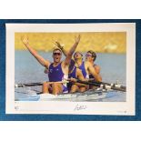 Mathew Pinsent signed 22x16 colour Team GB Olympic Gold Big Blue Tube print. Olympic Games Sydney