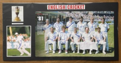 Cricket England 1981 27x14 inch multi signed signature piece 2 signed photos includes great names