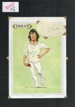 Imran Khan signed 17x12 inch mounted colour caricature illustrated page.