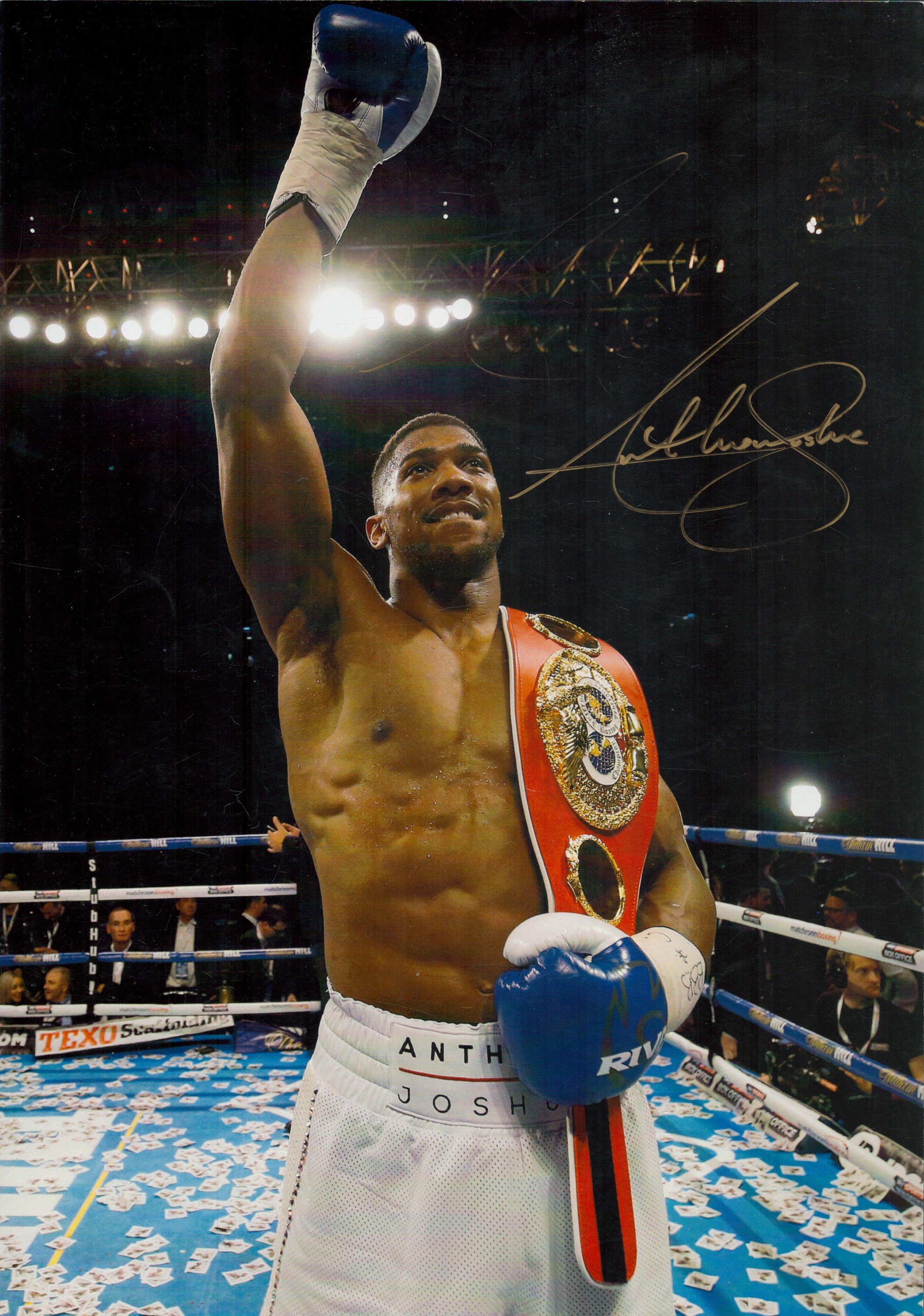 Anthony Joshua signed 17x12 inch colour photo.